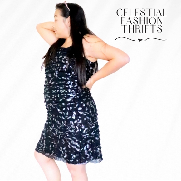 RICKIS WOMENS SIZE XL STRAPLESS BLACK & SILVER RUFFLES MIDI DRESS - Picture 3 of 6